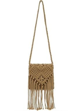 Tan Crochet Macrame Beach Boho Shoulder Bag Women’s Summer Vacation Crossbody